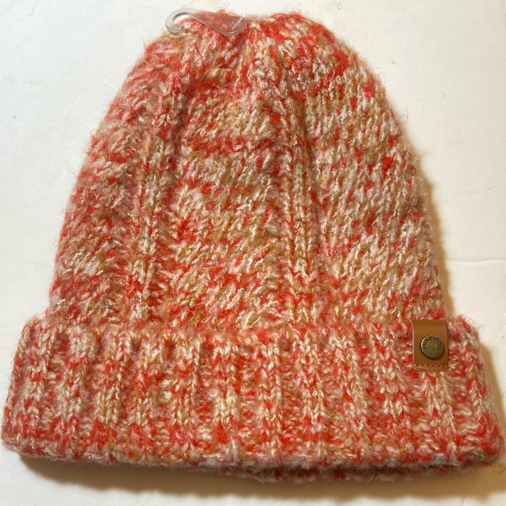 Frye And Co. Orange/Cream Ribbed Knit Cuffed Beanie Hat. New